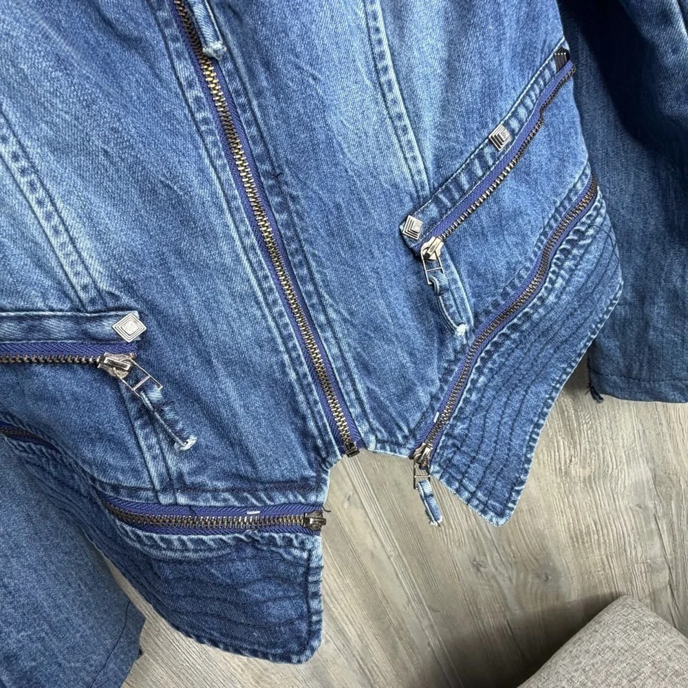 SX Denim Streetwear Moto Jacket with Studded Details